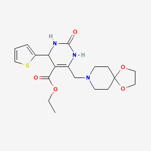 molecular formula C19H25N3O5S B11292326 Ethyl 6-(1,4-dioxa-8-azaspiro[4.5]dec-8-ylmethyl)-2-oxo-4-(thiophen-2-yl)-1,2,3,4-tetrahydropyrimidine-5-carboxylate 