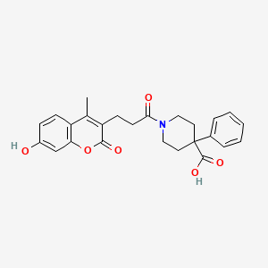 molecular formula C25H25NO6 B11292459 1-[3-(7-hydroxy-4-methyl-2-oxo-2H-chromen-3-yl)propanoyl]-4-phenylpiperidine-4-carboxylic acid 