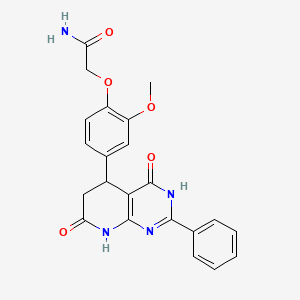 molecular formula C22H20N4O5 B11292496 2-[4-(4-Hydroxy-7-oxo-2-phenyl-5,6,7,8-tetrahydropyrido[2,3-d]pyrimidin-5-yl)-2-methoxyphenoxy]acetamide 