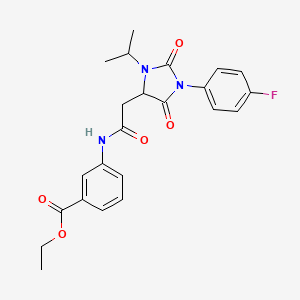 molecular formula C23H24FN3O5 B11292546 Ethyl 3-({[1-(4-fluorophenyl)-2,5-dioxo-3-(propan-2-yl)imidazolidin-4-yl]acetyl}amino)benzoate 