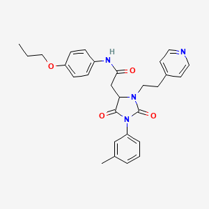 molecular formula C28H30N4O4 B11292643 2-{1-(3-methylphenyl)-2,5-dioxo-3-[2-(pyridin-4-yl)ethyl]imidazolidin-4-yl}-N-(4-propoxyphenyl)acetamide 