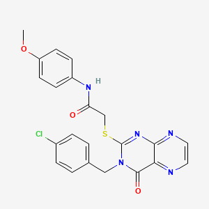 molecular formula C22H18ClN5O3S B11292708 2-({3-[(4-chlorophenyl)methyl]-4-oxo-3,4-dihydropteridin-2-yl}sulfanyl)-N-(4-methoxyphenyl)acetamide 