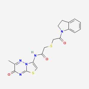 molecular formula C18H17N5O3S2 B11292733 2-{[2-(2,3-dihydro-1H-indol-1-yl)-2-oxoethyl]sulfanyl}-N-(6-methyl-7-oxo-7H-[1,3]thiazolo[3,2-b][1,2,4]triazin-3-yl)acetamide 