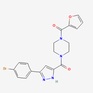 molecular formula C19H17BrN4O3 B11292735 1-[3-(4-Bromophenyl)-1H-pyrazole-5-carbonyl]-4-(furan-2-carbonyl)piperazine 