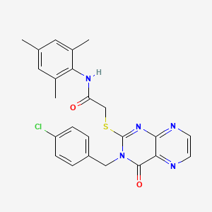 molecular formula C24H22ClN5O2S B11292831 2-({3-[(4-chlorophenyl)methyl]-4-oxo-3,4-dihydropteridin-2-yl}sulfanyl)-N-(2,4,6-trimethylphenyl)acetamide 