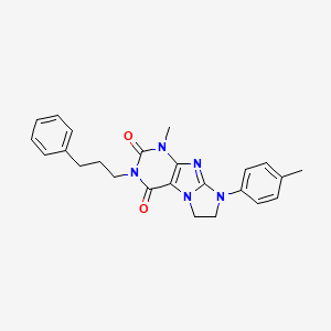 molecular formula C24H25N5O2 B11292876 1-Methyl-8-(4-methylphenyl)-3-(3-phenylpropyl)-1,3,5-trihydroimidazolidino[1,2-h]purine-2,4-dione 