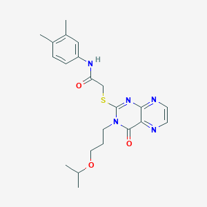 molecular formula C22H27N5O3S B11293034 N-(3,4-dimethylphenyl)-2-({4-oxo-3-[3-(propan-2-yloxy)propyl]-3,4-dihydropteridin-2-yl}sulfanyl)acetamide 