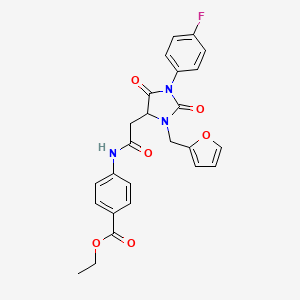 molecular formula C25H22FN3O6 B11293059 Ethyl 4-({[1-(4-fluorophenyl)-3-(furan-2-ylmethyl)-2,5-dioxoimidazolidin-4-yl]acetyl}amino)benzoate 