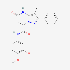 molecular formula C22H22N4O4 B11293201 N-(3,4-dimethoxyphenyl)-5-hydroxy-3-methyl-2-phenyl-6,7-dihydropyrazolo[1,5-a]pyrimidine-7-carboxamide 