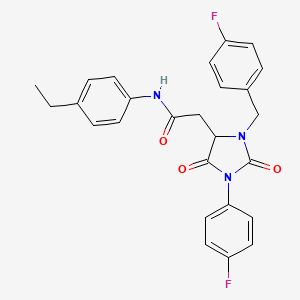 molecular formula C26H23F2N3O3 B11293366 N-(4-ethylphenyl)-2-[3-(4-fluorobenzyl)-1-(4-fluorophenyl)-2,5-dioxoimidazolidin-4-yl]acetamide 