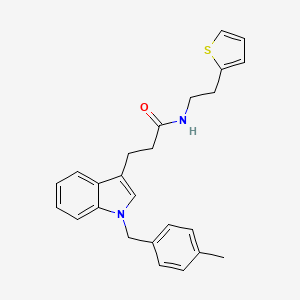 molecular formula C25H26N2OS B11293370 3-{1-[(4-Methylphenyl)methyl]-1H-indol-3-YL}-N-[2-(thiophen-2-YL)ethyl]propanamide 