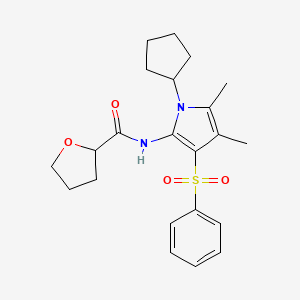 molecular formula C22H28N2O4S B11293414 N-[1-cyclopentyl-4,5-dimethyl-3-(phenylsulfonyl)-1H-pyrrol-2-yl]tetrahydrofuran-2-carboxamide 