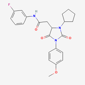 molecular formula C23H24FN3O4 B11293433 2-[3-cyclopentyl-1-(4-methoxyphenyl)-2,5-dioxoimidazolidin-4-yl]-N-(3-fluorophenyl)acetamide 