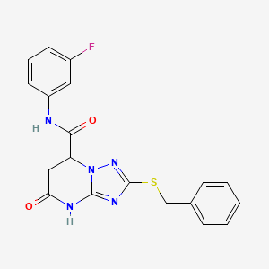 molecular formula C19H16FN5O2S B11293554 2-(benzylsulfanyl)-N-(3-fluorophenyl)-5-oxo-4,5,6,7-tetrahydro[1,2,4]triazolo[1,5-a]pyrimidine-7-carboxamide 