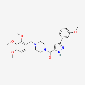 molecular formula C25H30N4O5 B11293608 1-[3-(3-Methoxyphenyl)-1H-pyrazole-5-carbonyl]-4-[(2,3,4-trimethoxyphenyl)methyl]piperazine 