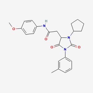 2-[3-cyclopentyl-1-(3-methylphenyl)-2,5-dioxoimidazolidin-4-yl]-N-(4-methoxyphenyl)acetamide