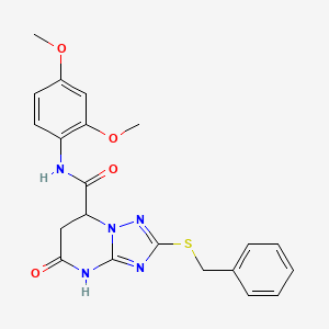 molecular formula C21H21N5O4S B11293721 2-(benzylsulfanyl)-N-(2,4-dimethoxyphenyl)-5-oxo-4,5,6,7-tetrahydro[1,2,4]triazolo[1,5-a]pyrimidine-7-carboxamide 