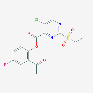 molecular formula C15H12ClFN2O5S B11293805 2-Acetyl-4-fluorophenyl 5-chloro-2-(ethylsulfonyl)pyrimidine-4-carboxylate 