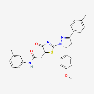 molecular formula C29H28N4O3S B11293861 2-{2-[5-(4-methoxyphenyl)-3-(4-methylphenyl)-4,5-dihydro-1H-pyrazol-1-yl]-4-oxo-4,5-dihydro-1,3-thiazol-5-yl}-N-(3-methylphenyl)acetamide 