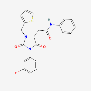 molecular formula C23H21N3O4S B11293889 2-[1-(3-methoxyphenyl)-2,5-dioxo-3-(thiophen-2-ylmethyl)imidazolidin-4-yl]-N-phenylacetamide 