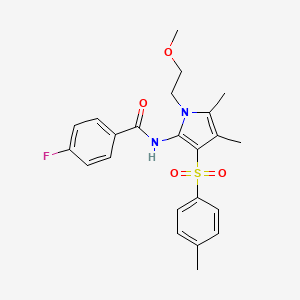 molecular formula C23H25FN2O4S B11293963 4-fluoro-N-{1-(2-methoxyethyl)-4,5-dimethyl-3-[(4-methylphenyl)sulfonyl]-1H-pyrrol-2-yl}benzamide 