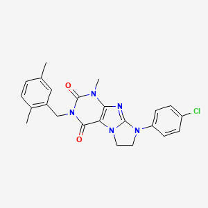 molecular formula C23H22ClN5O2 B11294047 3-[(2,5-Dimethylphenyl)methyl]-8-(4-chlorophenyl)-1-methyl-1,3,5-trihydroimida zolidino[1,2-h]purine-2,4-dione 