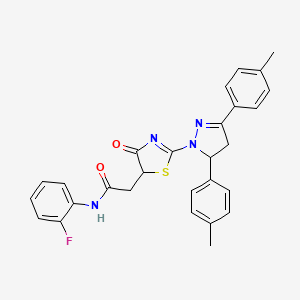 2-{2-[3,5-bis(4-methylphenyl)-4,5-dihydro-1H-pyrazol-1-yl]-4-oxo-4,5-dihydro-1,3-thiazol-5-yl}-N-(2-fluorophenyl)acetamide