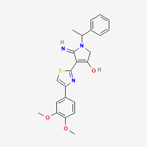 molecular formula C23H23N3O3S B11294112 5-amino-4-[4-(3,4-dimethoxyphenyl)-1,3-thiazol-2-yl]-1-(1-phenylethyl)-1,2-dihydro-3H-pyrrol-3-one 