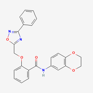 molecular formula C24H19N3O5 B11294138 N-(2,3-dihydro-1,4-benzodioxin-6-yl)-2-[(3-phenyl-1,2,4-oxadiazol-5-yl)methoxy]benzamide 