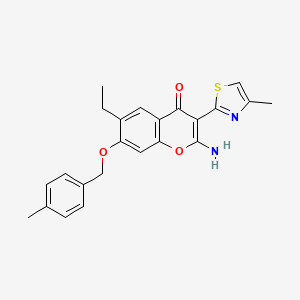 molecular formula C23H22N2O3S B11294146 2-amino-6-ethyl-7-[(4-methylbenzyl)oxy]-3-(4-methyl-1,3-thiazol-2-yl)-4H-chromen-4-one 