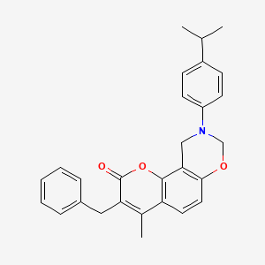 molecular formula C28H27NO3 B11294232 3-benzyl-4-methyl-9-[4-(propan-2-yl)phenyl]-9,10-dihydro-2H,8H-chromeno[8,7-e][1,3]oxazin-2-one 