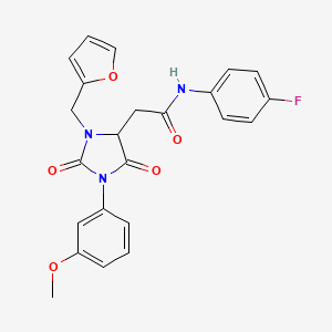 molecular formula C23H20FN3O5 B11294393 N-(4-fluorophenyl)-2-[3-(furan-2-ylmethyl)-1-(3-methoxyphenyl)-2,5-dioxoimidazolidin-4-yl]acetamide 