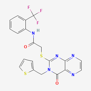 molecular formula C20H14F3N5O2S2 B11294526 2-({4-oxo-3-[(thiophen-2-yl)methyl]-3,4-dihydropteridin-2-yl}sulfanyl)-N-[2-(trifluoromethyl)phenyl]acetamide 