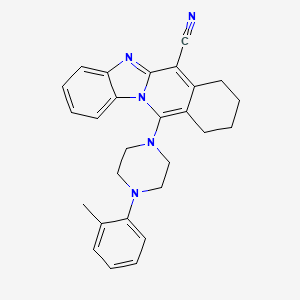 molecular formula C27H27N5 B11294537 11-[4-(2-Methylphenyl)piperazin-1-yl]-7,8,9,10-tetrahydrobenzimidazo[1,2-b]isoquinoline-6-carbonitrile 