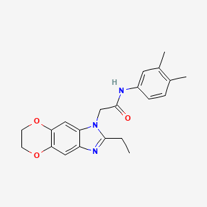 molecular formula C21H23N3O3 B11294595 N-(3,4-dimethylphenyl)-2-(2-ethyl-6,7-dihydro-1H-[1,4]dioxino[2,3-f]benzimidazol-1-yl)acetamide 