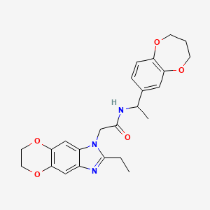 molecular formula C24H27N3O5 B11294684 N-[1-(3,4-dihydro-2H-1,5-benzodioxepin-7-yl)ethyl]-2-(2-ethyl-6,7-dihydro-1H-[1,4]dioxino[2,3-f]benzimidazol-1-yl)acetamide 