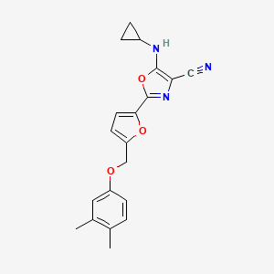 molecular formula C20H19N3O3 B11294702 5-(Cyclopropylamino)-2-{5-[(3,4-dimethylphenoxy)methyl]furan-2-yl}-1,3-oxazole-4-carbonitrile 