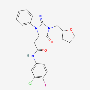 molecular formula C22H20ClFN4O3 B11294720 N-(3-chloro-4-fluorophenyl)-2-[2-oxo-1-(tetrahydrofuran-2-ylmethyl)-2,3-dihydro-1H-imidazo[1,2-a]benzimidazol-3-yl]acetamide 