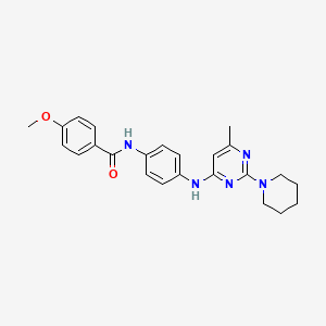 molecular formula C24H27N5O2 B11294820 4-Methoxy-N-(4-{[6-methyl-2-(piperidin-1-YL)pyrimidin-4-YL]amino}phenyl)benzamide 