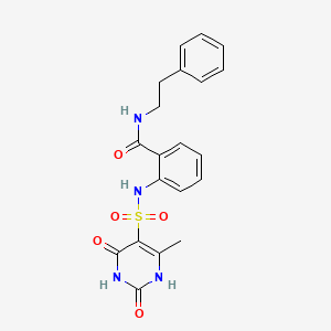 molecular formula C20H20N4O5S B11294829 2-{[(2-hydroxy-4-methyl-6-oxo-1,6-dihydropyrimidin-5-yl)sulfonyl]amino}-N-(2-phenylethyl)benzamide 