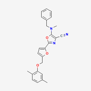 molecular formula C25H23N3O3 B11294996 5-[Benzyl(methyl)amino]-2-{5-[(2,5-dimethylphenoxy)methyl]furan-2-yl}-1,3-oxazole-4-carbonitrile 