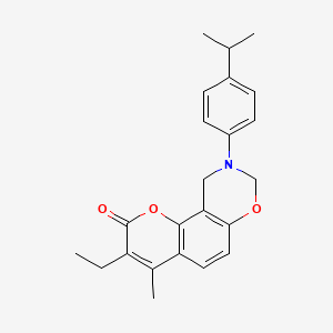 molecular formula C23H25NO3 B11295040 3-ethyl-4-methyl-9-[4-(propan-2-yl)phenyl]-9,10-dihydro-2H,8H-chromeno[8,7-e][1,3]oxazin-2-one 