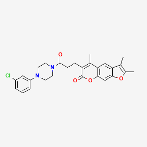 molecular formula C27H27ClN2O4 B11295148 6-{3-[4-(3-chlorophenyl)piperazin-1-yl]-3-oxopropyl}-2,3,5-trimethyl-7H-furo[3,2-g]chromen-7-one CAS No. 1092345-75-9