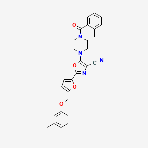 molecular formula C29H28N4O4 B11295233 2-{5-[(3,4-Dimethylphenoxy)methyl]furan-2-yl}-5-{4-[(2-methylphenyl)carbonyl]piperazin-1-yl}-1,3-oxazole-4-carbonitrile 