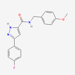 molecular formula C18H16FN3O2 B11295329 3-(4-fluorophenyl)-N-[(4-methoxyphenyl)methyl]-1H-pyrazole-5-carboxamide 