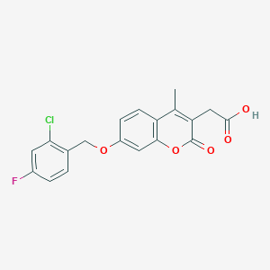 molecular formula C19H14ClFO5 B11295395 2-[7-[(2-Chloro-4-fluorophenyl)methoxy]-4-methyl-2-oxochromen-3-yl]acetic acid 