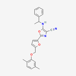 molecular formula C25H23N3O3 B11295417 2-{5-[(2,5-Dimethylphenoxy)methyl]furan-2-yl}-5-[(1-phenylethyl)amino]-1,3-oxazole-4-carbonitrile 