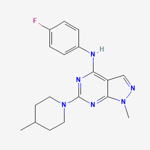 molecular formula C18H21FN6 B11295498 N-(4-fluorophenyl)-1-methyl-6-(4-methylpiperidin-1-yl)-1H-pyrazolo[3,4-d]pyrimidin-4-amine 