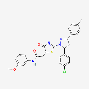 molecular formula C28H25ClN4O3S B11295519 2-{2-[5-(4-chlorophenyl)-3-(4-methylphenyl)-4,5-dihydro-1H-pyrazol-1-yl]-4-oxo-4,5-dihydro-1,3-thiazol-5-yl}-N-(3-methoxyphenyl)acetamide 