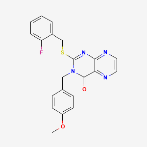 molecular formula C21H17FN4O2S B11295614 2-{[(2-Fluorophenyl)methyl]sulfanyl}-3-[(4-methoxyphenyl)methyl]-3,4-dihydropteridin-4-one 